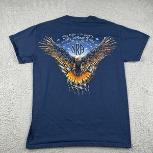 NRA Shirt Mens Medium Blue Double Sided Eagle Rifle Bear Arms Graphic USA